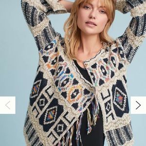 Anthropologie MOTH Spectra Fringed Cardigan Sweater Aztec Rainbow Size Medium
